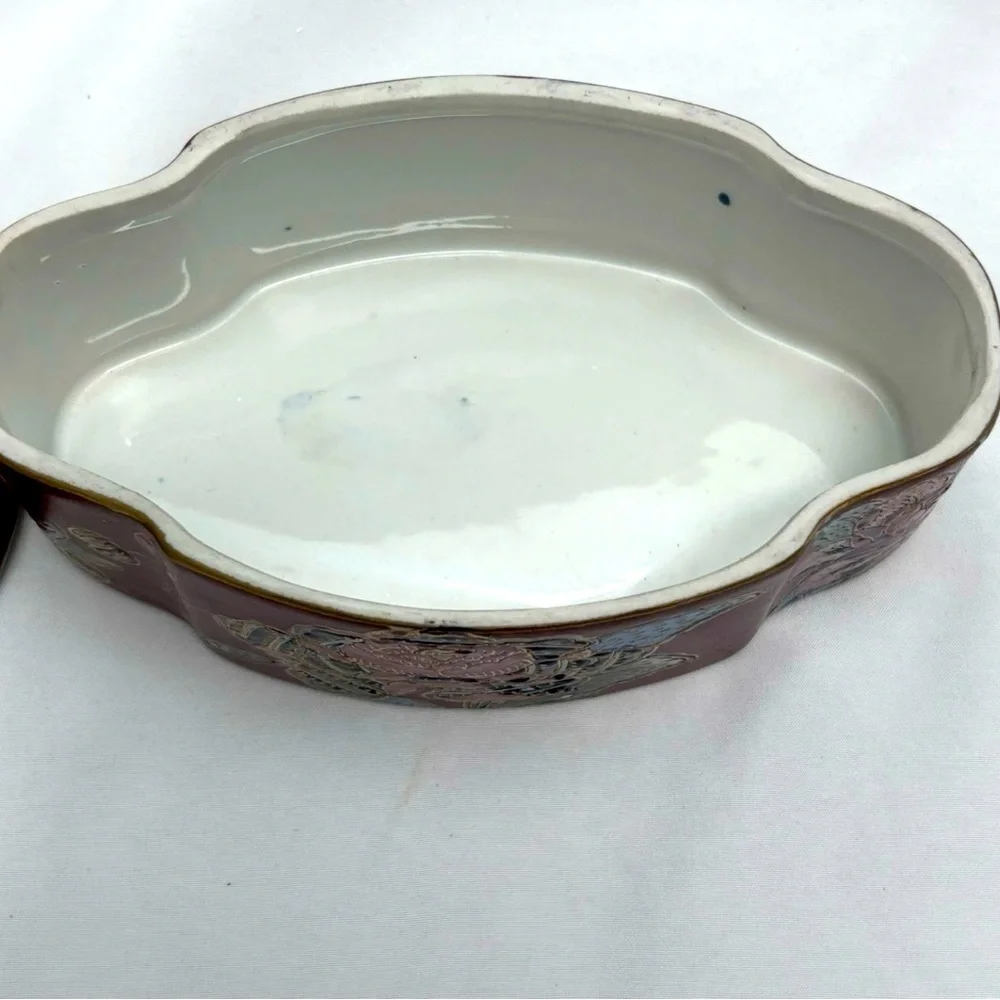 Vintage JCPenney Hand Painted Water Lily Leaves Porcelain Trinket Box